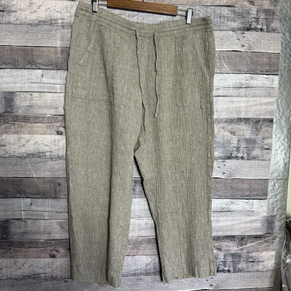 J Jill Pure Jill Linen Wide Leg Khaki Drawstring Pant Coastal GrandmaCore Large
